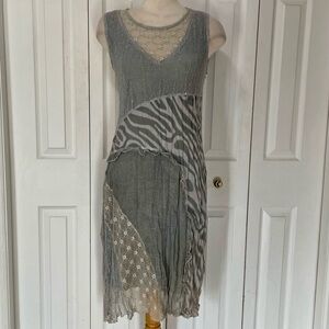 Vintage Concept Elegant Asymmetrical Patchwork Gauzy Grey Dress